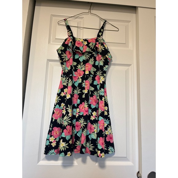 The Childrens Place Girls Tropical Floral Print Dress Size XXL 16 Black Pink - Picture 3 of 3